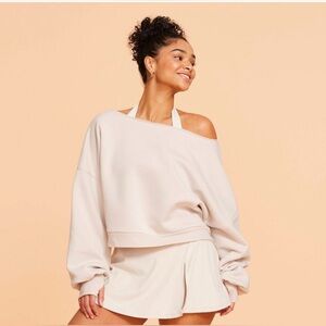 Blogilates Women's Dance Studio Off the Shoulder Sweatshirt - Taupe Size L NWT
